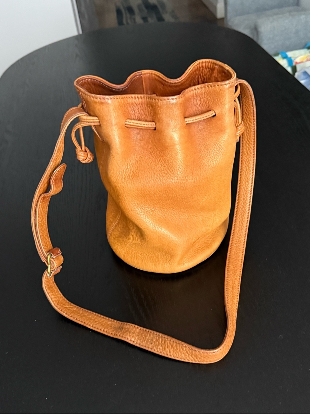 Vintage Coach Tan Leather Drawstring Bucket Bag